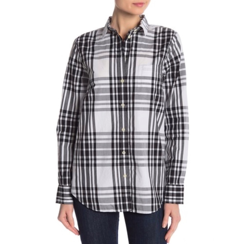 J. Crew Black White Plaid Relaxed Button Up Shirt
